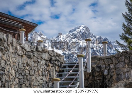 stairs to the mountains at a hotel in the valley Tannheim, Tirol, Austria