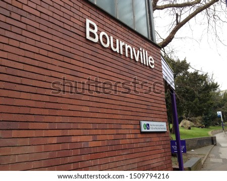 Famous Bournville village signage against brick background