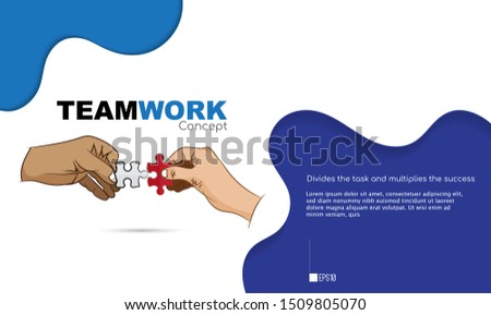 Teamwork concept with puzzle pieces. Divides the task to strive successful. EPS 10 vector