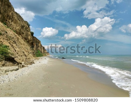 Seashore, beach, mountain, sand, waves