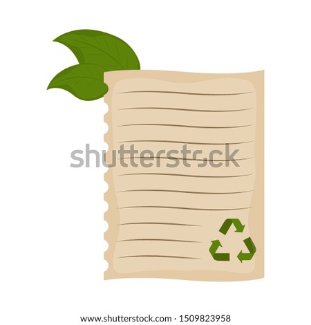 Sheet of paper with recycling symbol and leaves - Vector