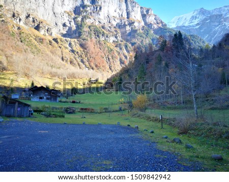 Beautiful view at Murren mountain village and Lauterbrunnen, it is a Swiss mountain village at the foot of the Schilthorn peak.