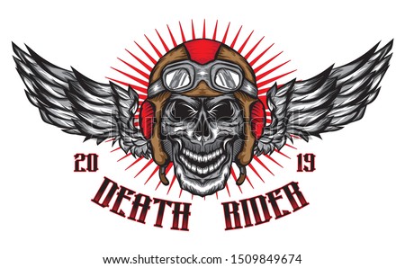 Skull Vector illustration design. concept biker,motorcycle.hand drawn,street art or tattoo style.graphic for t shirt print, tattoo, poster,logo,slogan.