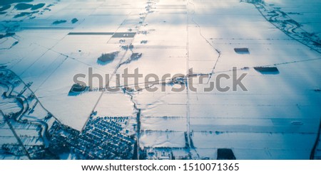 Panoramic View of Countryside South Québec During Winter, Farmlands, Villages and Roads
