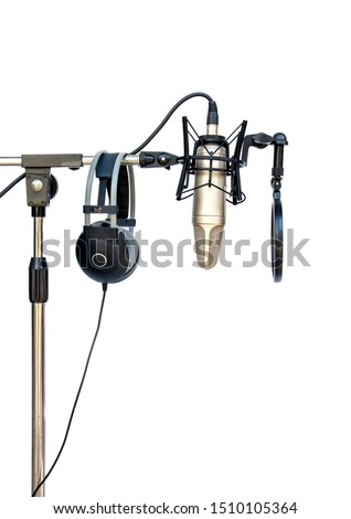 studio condenser microphone recording isolated long on a white background
