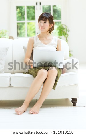 Beautiful asian woman using a laptop computer