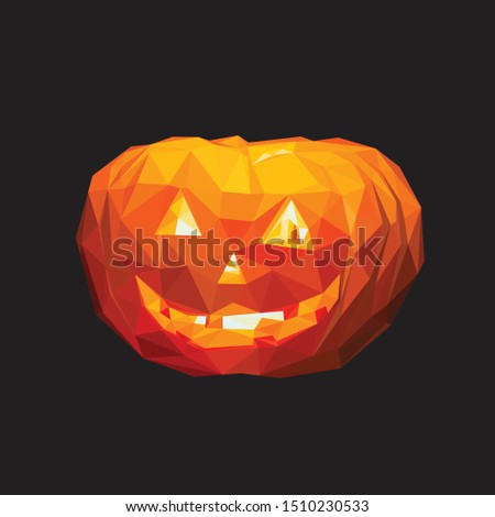 Low poly vector of halloween pumpkin. Seen from the front direction, with dark background.