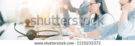 Service Team Concept. Operator or Contact Center Sale in Office, Information People Call Center, Quality Professional Team Sales Support Office. Environment Workplace Representative Company. Royalty-Free Stock Photo #1510232372