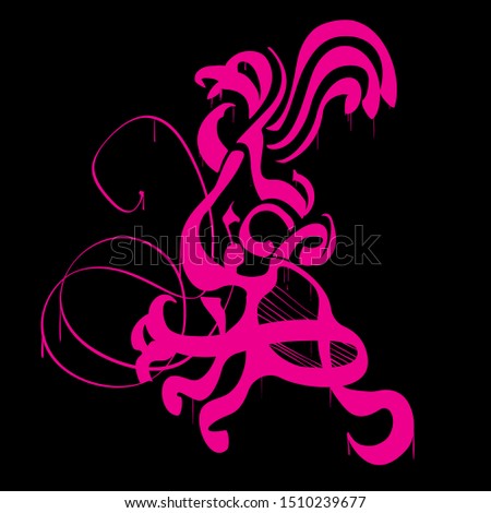 Calligraphic hand drawing doodle art street style bird modern version of medieval style ornament