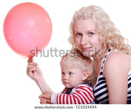 picture of happy mother with little children boy on a white background