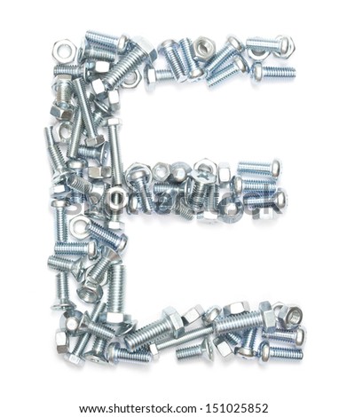 Letter E made of screws on white background   Royalty-Free Stock Photo #151025852
