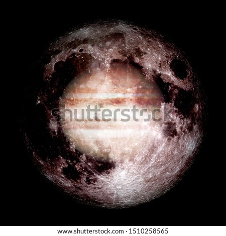 Fantastic view of moon. Solar system. Billions of galaxies in the universe. Elements of this image furnished by NASA Royalty-Free Stock Photo #1510258565