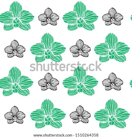 Seamless illustration with orchid flowers vector. Botanical tropical illustration. Great for textiles, wrapping paper, clothes, backgrounds