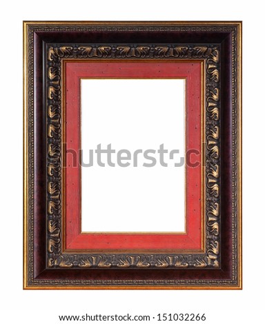 Brown vintage picture frame isolated on white background.
