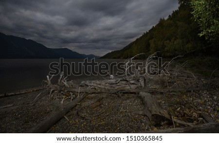 Full moon at the end of summer. Russia, South Of Western Siberia, Altai Mountains. Altai state natural biosphere reserve, Bele cordon in the South of lake Teletskoye. 