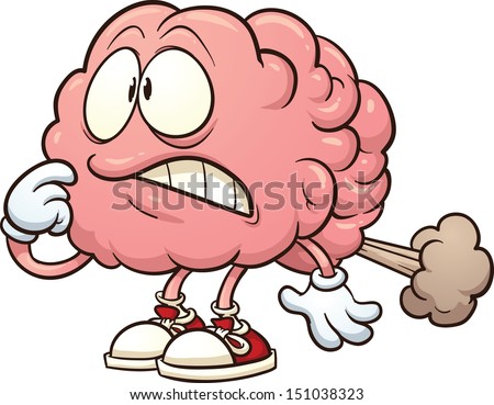 Cartoon brain having a brain fart. Vector clip art illustration with simple gradients. All in a single layer. 