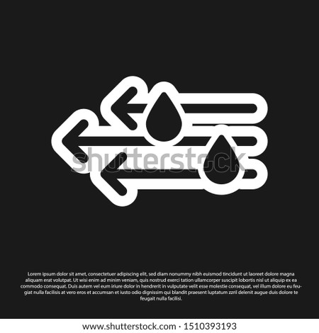 Black Wind and rain icon isolated on black background. Windy weather.  Vector Illustration