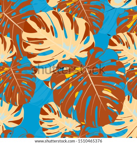 Seamless Pattern with Australian Rainforest. Retro Colorful Texture with Tropical Leaves for Wallpaper, Swimwear, Underwear. Vector Tropical Pattern.