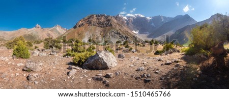 Fann mountains landscape, Tajikistan. Scenery mountains in Pamir, Alay. Mountains range near Kulikalon lakes