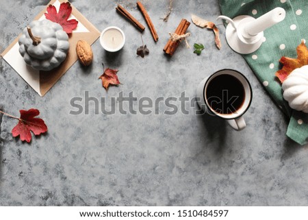 Autumn mood. Flat lay concept. Copy space.