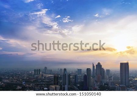Dramatic scenery sunset of the city center at Bangkok, Thailand, Asia Royalty-Free Stock Photo #151050140