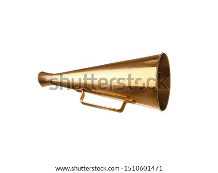 Retro golden metal megaphone on white background Royalty-Free Stock Photo #1510601471
