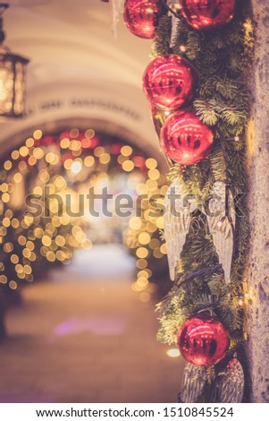 Close up of Christmas decoration on the Christmas market.  