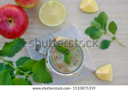 Healthy fresh smoothie drink from apple,lime and mint