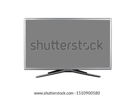 mock up 4K monitor or TV with grey screen isolated on white background