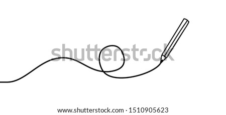 Writing with a pencil, line pattern. Happy word pencil day. Teachers day. Write draw brushes. Pen sign  or symbol. Draw brushes. Drawing cartoon hand copy space symbol or icon. Crayons, crayon banner. Royalty-Free Stock Photo #1510905623