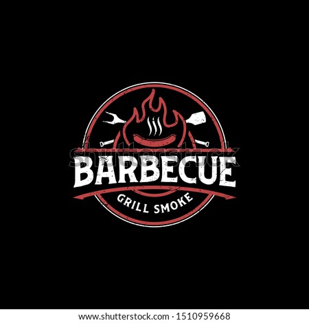 Barbecue bbq grill restaurant food drink logo design - barbeque fire meat sausage spatula element