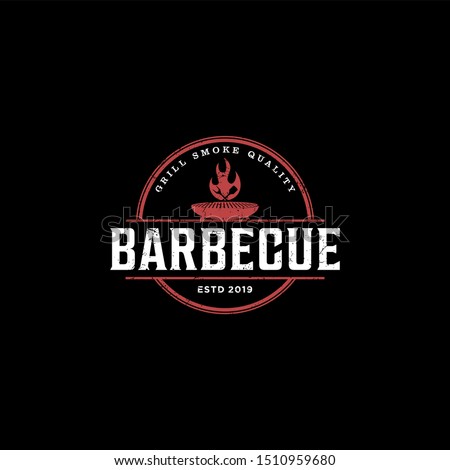 Barbecue barbeque bbq grill restaurant food drink logo design - barbeque fire meat sausage spatula element
