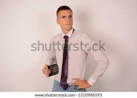 businessman with calculator in hand work isolated background