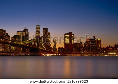 Manhattan and Brooklyn bridge view after sunset