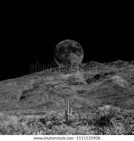 Desert moon over the southwestern USA Sonora desert and mountains