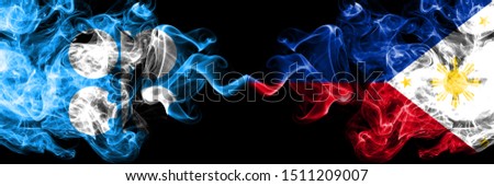 Opec vs Philippines, Filipino abstract smoky mystic flags placed side by side. Thick colored silky smoke flags of Opec and Philippines, Filipino