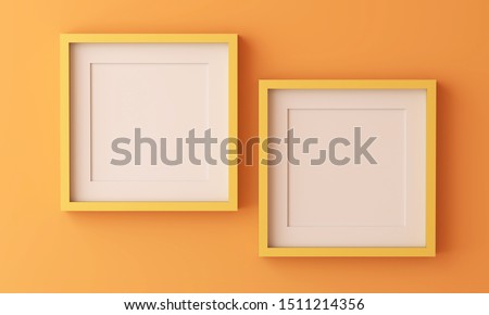 Two yellow picture frame for insert text or image inside on orange color. 