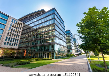 Alley with office buildings in modern Budapest area Royalty-Free Stock Photo #151122341
