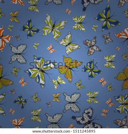 Vector colored endless texture. Seamless pattern with butterflies. Colorful background for spring and summer design. Hand-drawn illustration.