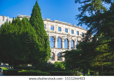palace in Pula Croatia with green background 