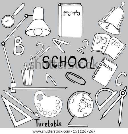 a set of school supplies in a graphic style