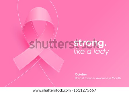 October Breast Cancer Awareness Month banner with Strong like a lady text. Creative Vector Illustration for ad, social media, web, cover, promotion. EPS10.