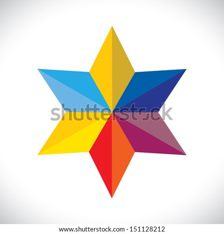 abstract colorful star symbol or icon ( sign )- graphic. This illustration consists of many stars united as one & made of paper ( origami ) in colors like red,orange,yellow,pink,blue,green