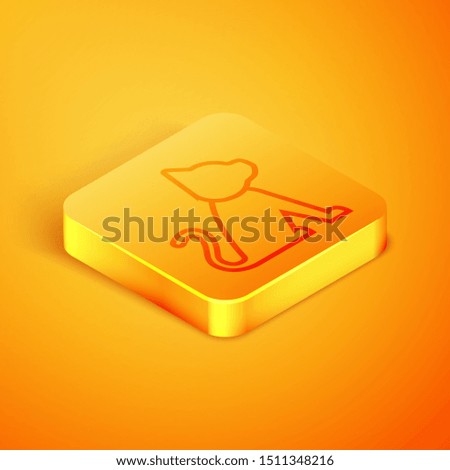 Isometric line Cat icon isolated on orange background. Orange square button. Vector Illustration