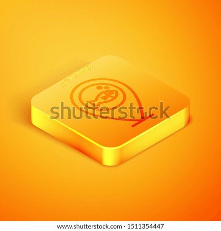 Isometric line Location fishing icon isolated on orange background. Fishing place. Orange square button. Vector Illustration