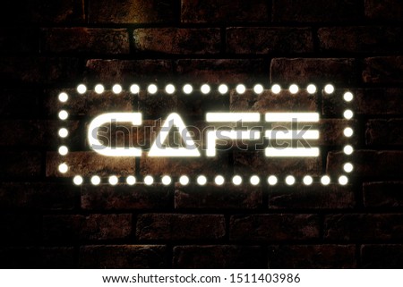 High resolution neon cafe sign with brick wall.
