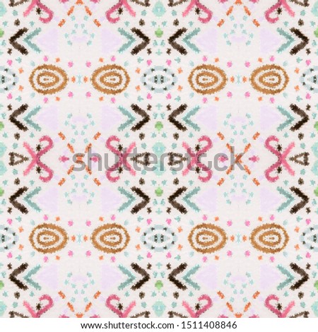 Ethnic embroidery. Seamless aztec pattern. Cute endless ornament. Modern texture. Seamless folk print. Decorative retro border. White, pink, cyan, black, green ethnic embroidery.
