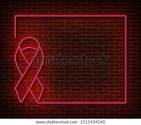 Neon breast cancer awareness signs vector isolated on brick wall. Pink ribbon light symbol, led effect. Neon  illustration.
