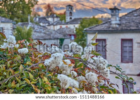Amazing scenery from the picturesque village of Dilofo  with its architectural traditional old buildings located on Tymfi mount, Zagori, Epirus, north Greece, Europe Royalty-Free Stock Photo #1511488166