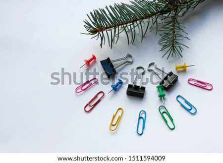 2020 New Year Christmas decorations on white background stationery items